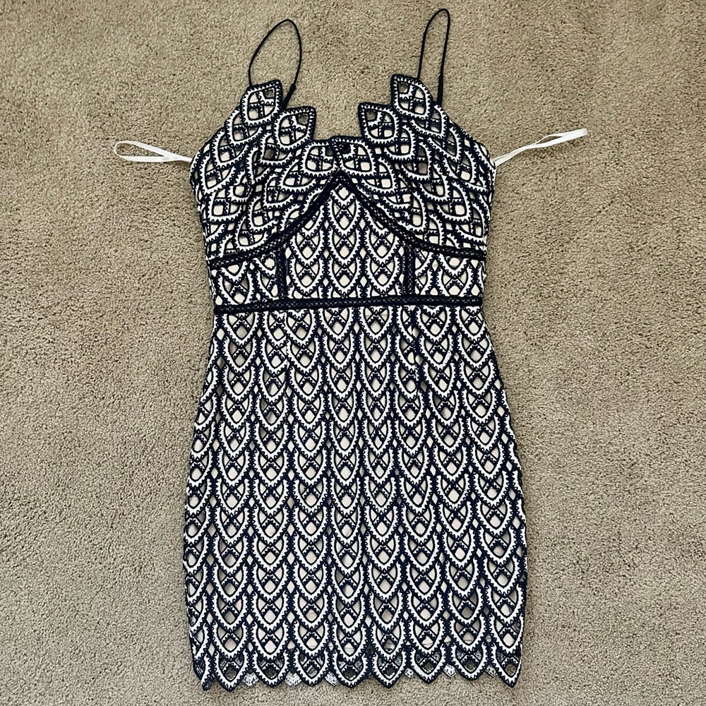 Elegant Navy and White Lace Dress
